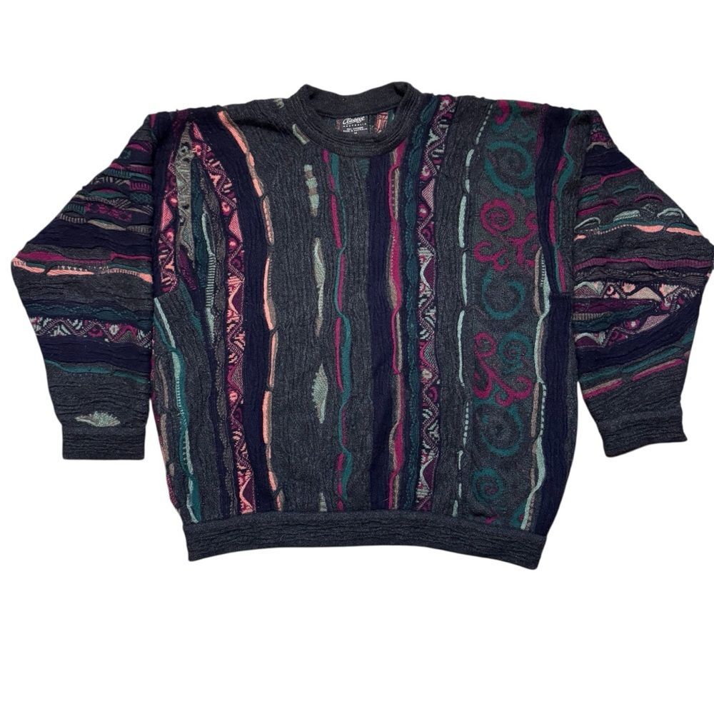COOGI 3D Knit Sweater 100% Cashmere Multicolor Classic Australia Sz Med VINTAGE